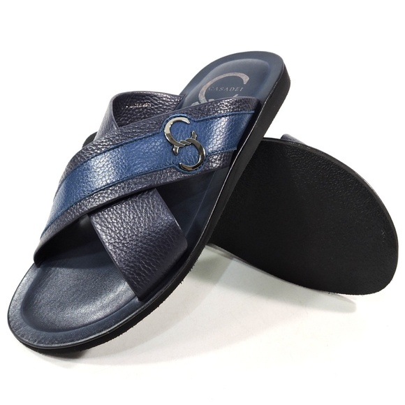 CASADEI 🇮🇹  MENS BLUE LEATHER COMFORT SUMMER SANDALS - Picture 7 of 8